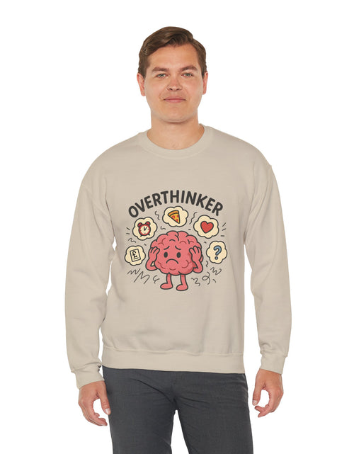 Load image into Gallery viewer, Funny Overthinker Crewneck Sweatshirt for Comfort and Humor, Perfect for Gift Giving, Casual Wear, Cozy Nights, and Brainy Friends
