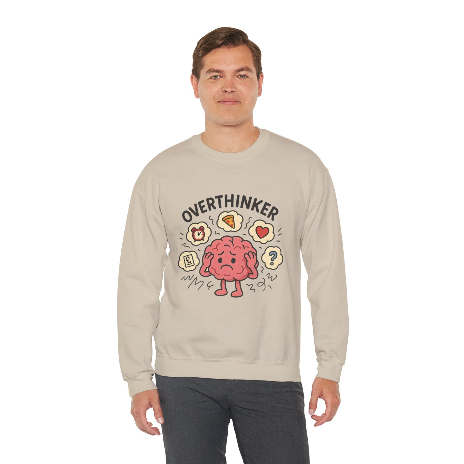 Funny Overthinker Crewneck Sweatshirt for Comfort and Humor, Perfect for Gift Giving, Casual Wear, Cozy Nights, and Brainy Friends