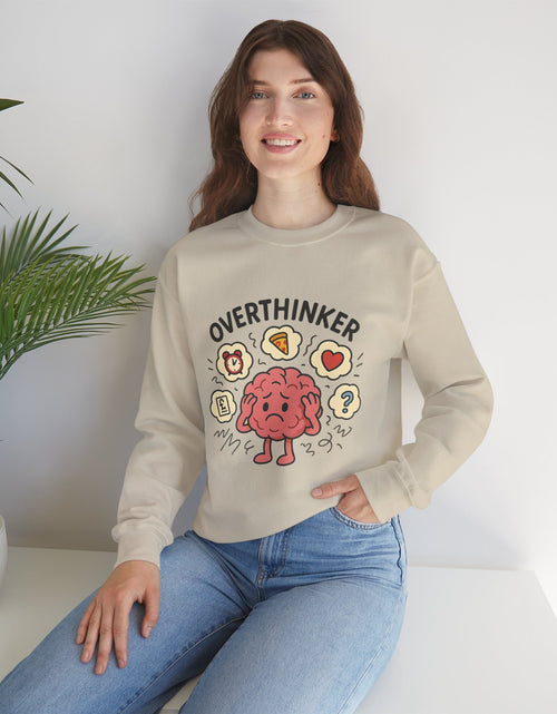 Load image into Gallery viewer, Funny Overthinker Crewneck Sweatshirt for Comfort and Humor, Perfect for Gift Giving, Casual Wear, Cozy Nights, and Brainy Friends
