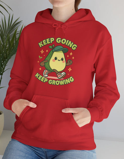Load image into Gallery viewer, Cute Avocado Inspirational Hoodie - Keep Going, Keep Growing, Fall Fashion, Unique Gift, Comfy Sweatshirt, Cozy Apparel
