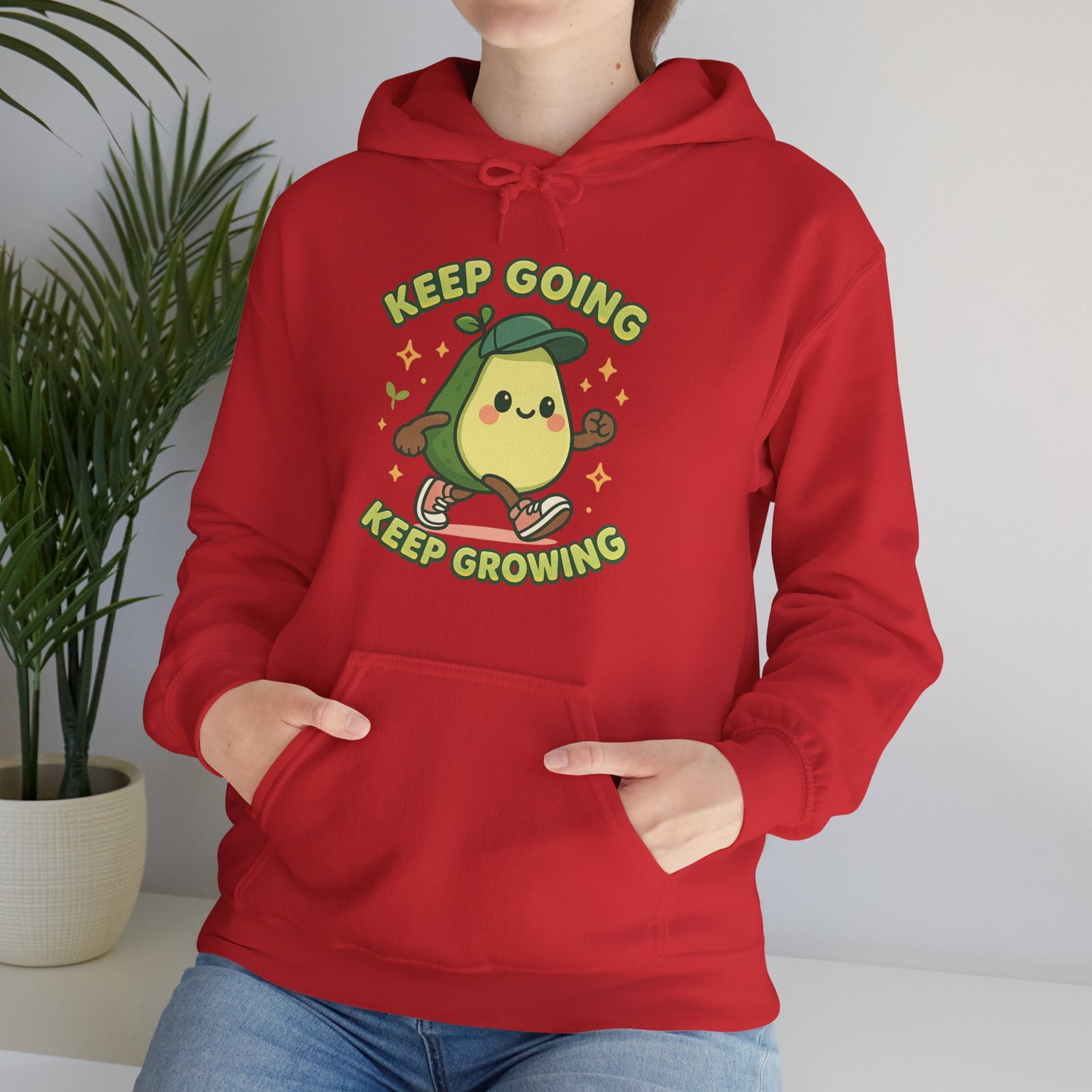 Cute Avocado Inspirational Hoodie - Keep Going, Keep Growing, Fall Fashion, Unique Gift, Comfy Sweatshirt, Cozy Apparel