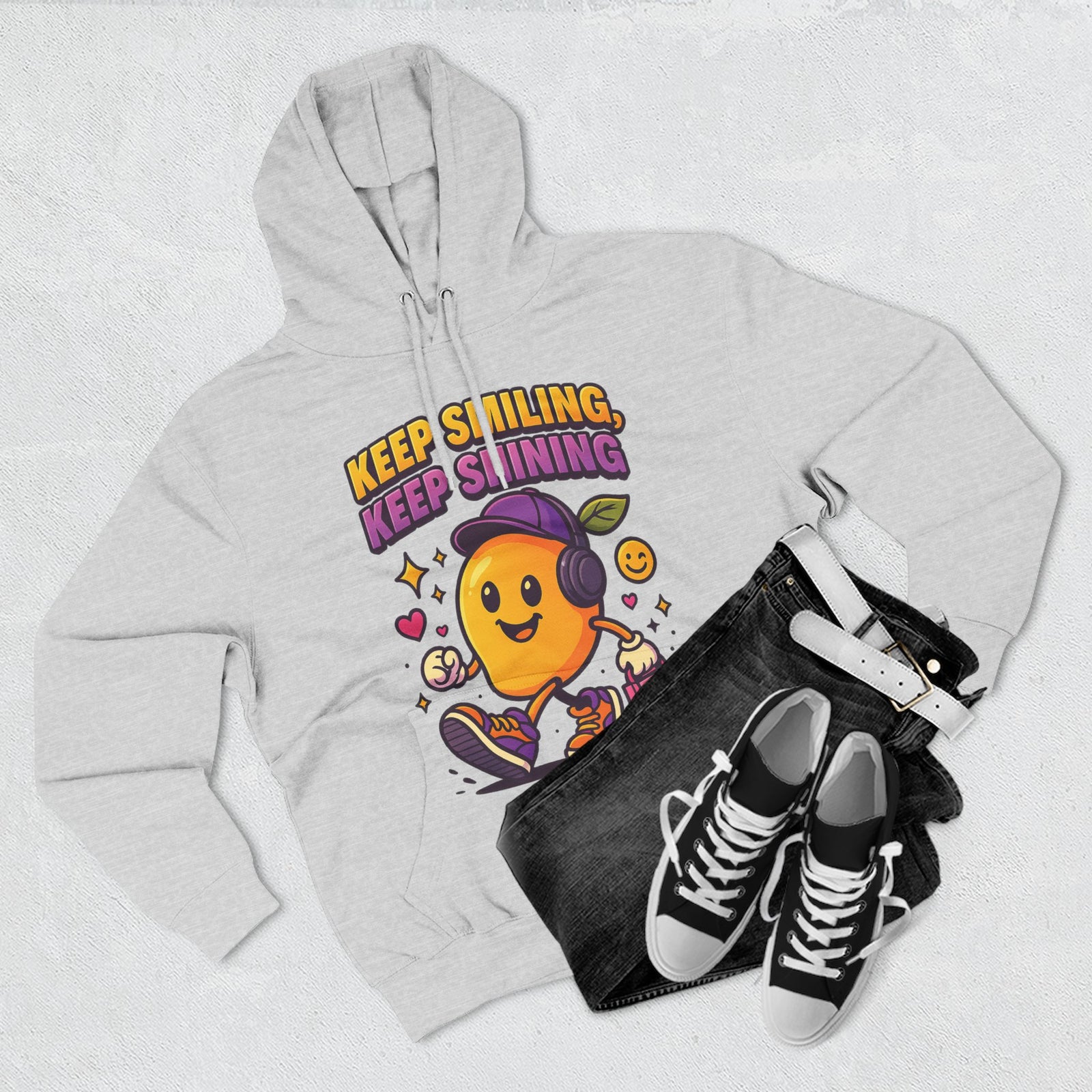 Colorful Graphic Hoodie: Keep Smiling, Keep Shining, Casual Wear, Gift for Friends, Fun Streetwear, Positive Vibes, Everyday Comfort
