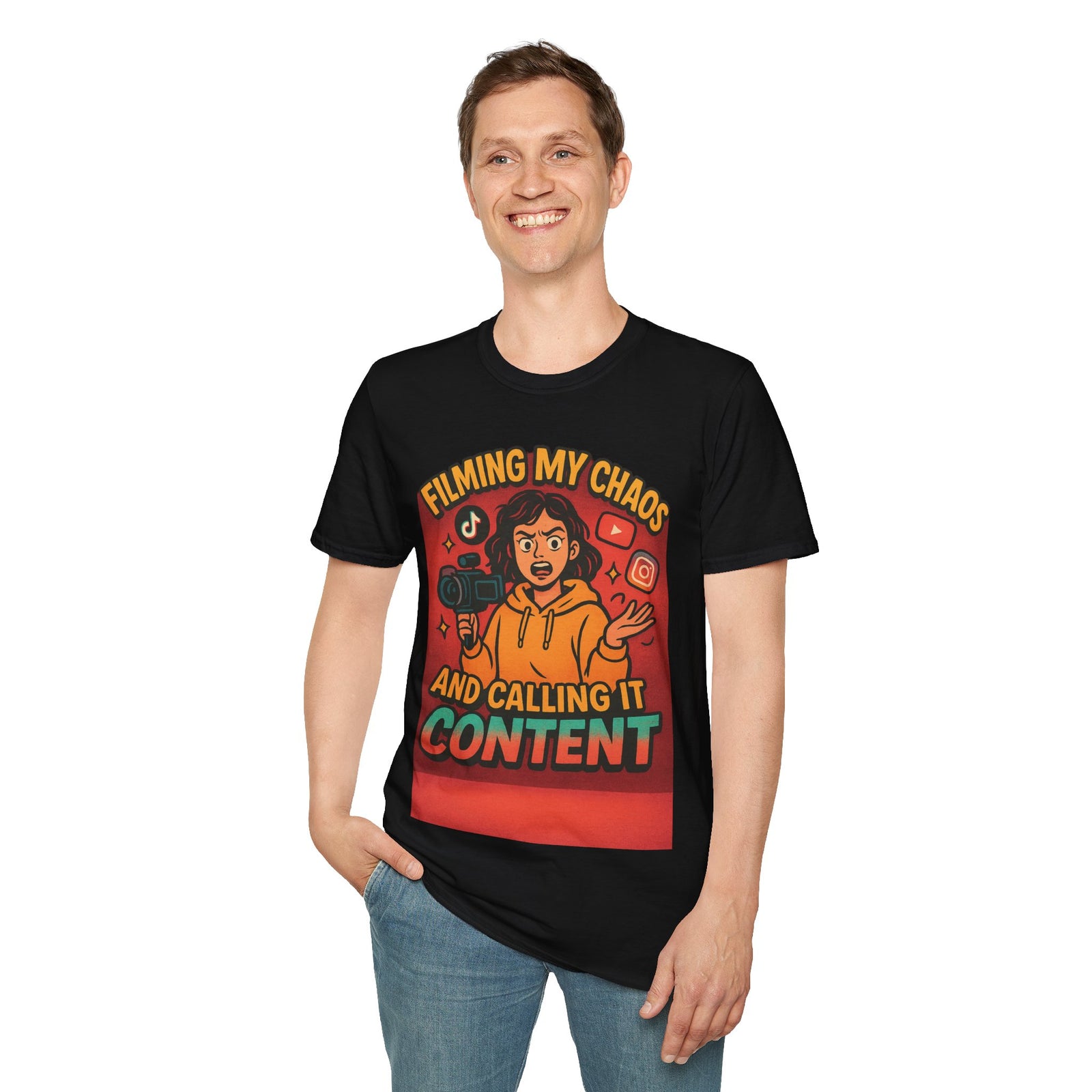 Filming My Chaos T-Shirt, Funny Graphic Tee, Unisex Softstyle Shirt, Content Creator Apparel, Gift for YouTuber, TikTok Lover