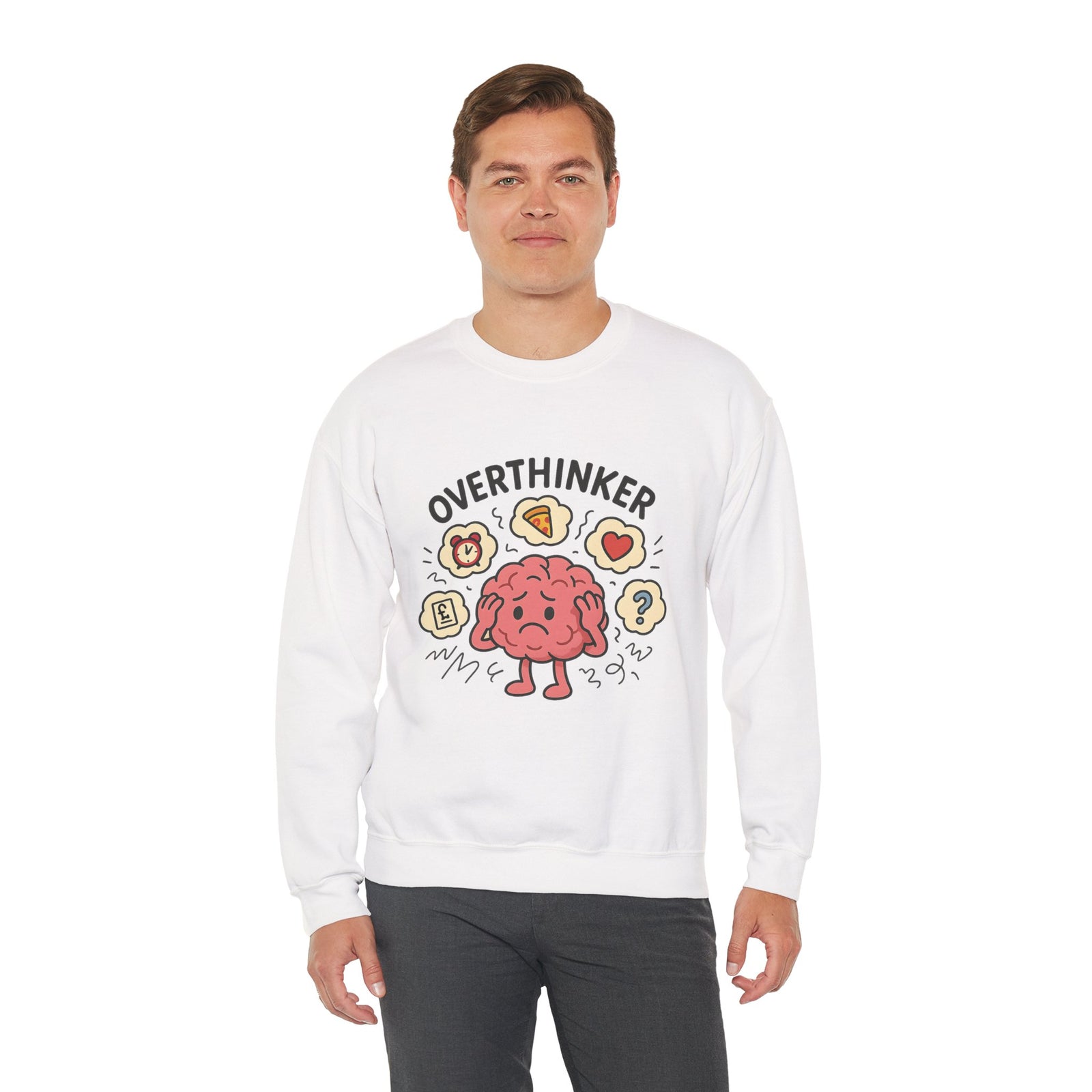 Funny Overthinker Crewneck Sweatshirt for Comfort and Humor, Perfect for Gift Giving, Casual Wear, Cozy Nights, and Brainy Friends
