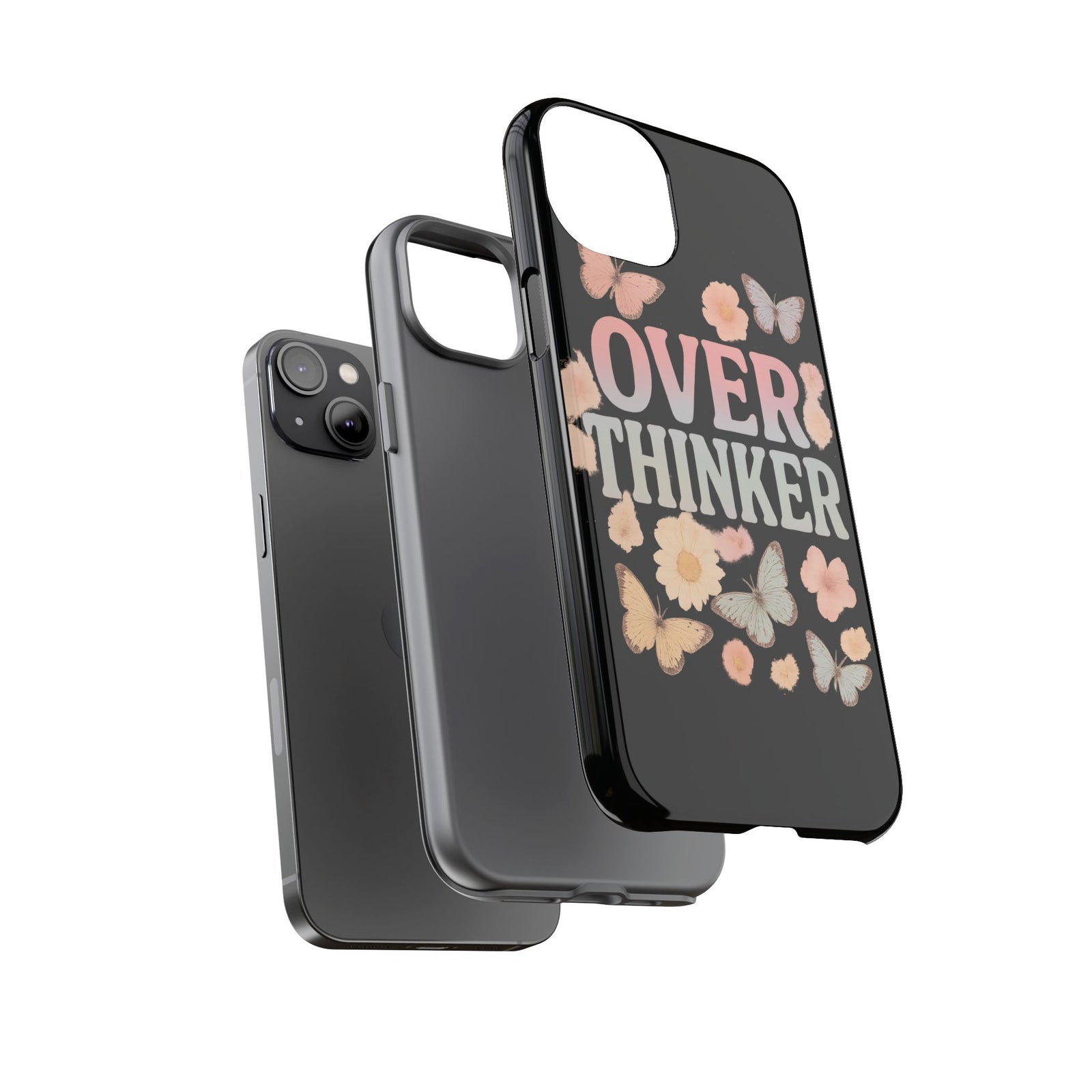 Butterfly Overthinker Phone Case, Floral iPhone Cover, Thoughtful Gift for Her, Cute Tech Accessory, Aesthetic Case for Anxiety Relief
