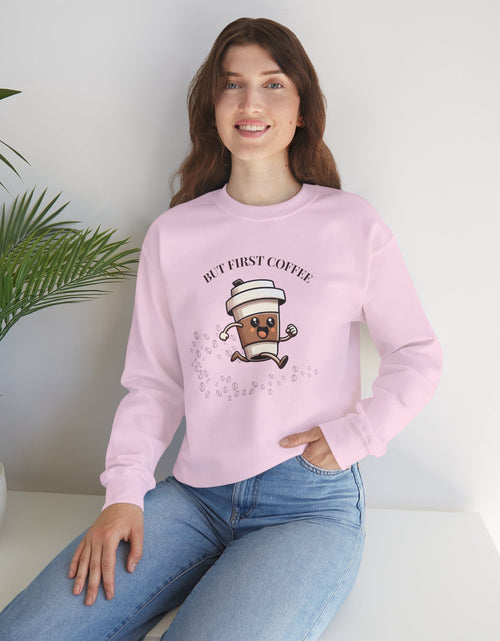 Load image into Gallery viewer, Cute Coffee Lover Sweatshirt, Unisex Crewneck, Gift for Coffee Lovers, Funny Coffee Apparel, Cozy Relaxed Fit, Casual Everyday Wear

