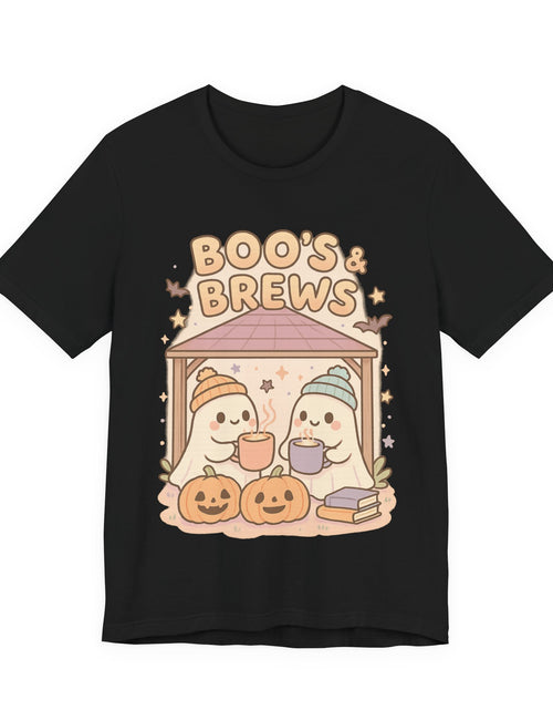 Load image into Gallery viewer, Boo&#39;s &amp; Brews Unisex Tee, Halloween Shirt, Cute Ghost Tee, Fall Fashion, Pumpkin Lovers Gift
