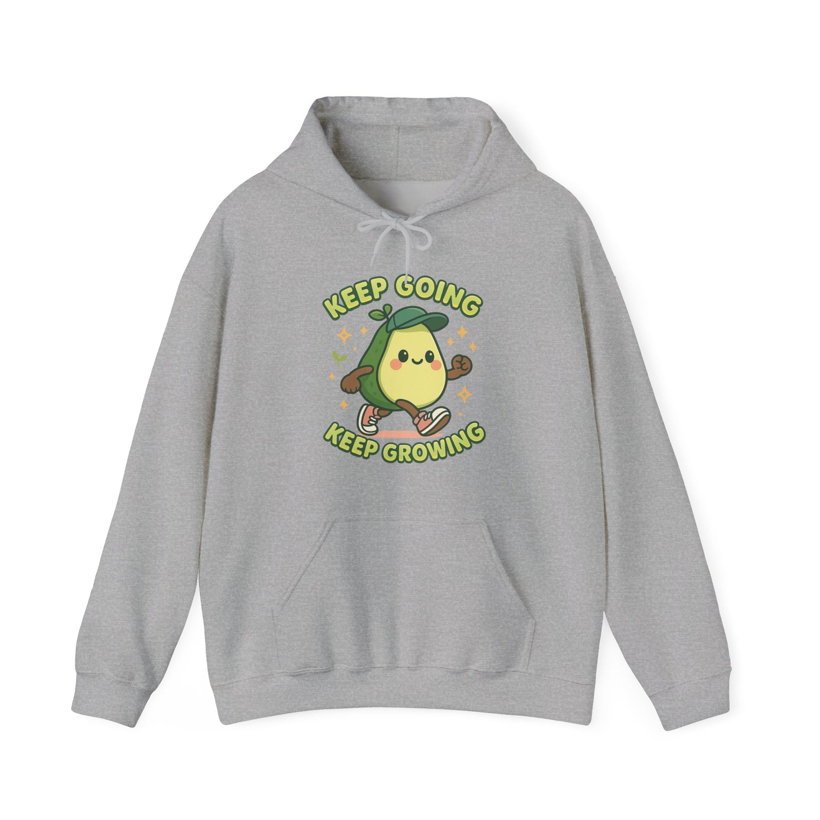 Cute Avocado Inspirational Hoodie - Keep Going, Keep Growing, Fall Fashion, Unique Gift, Comfy Sweatshirt, Cozy Apparel