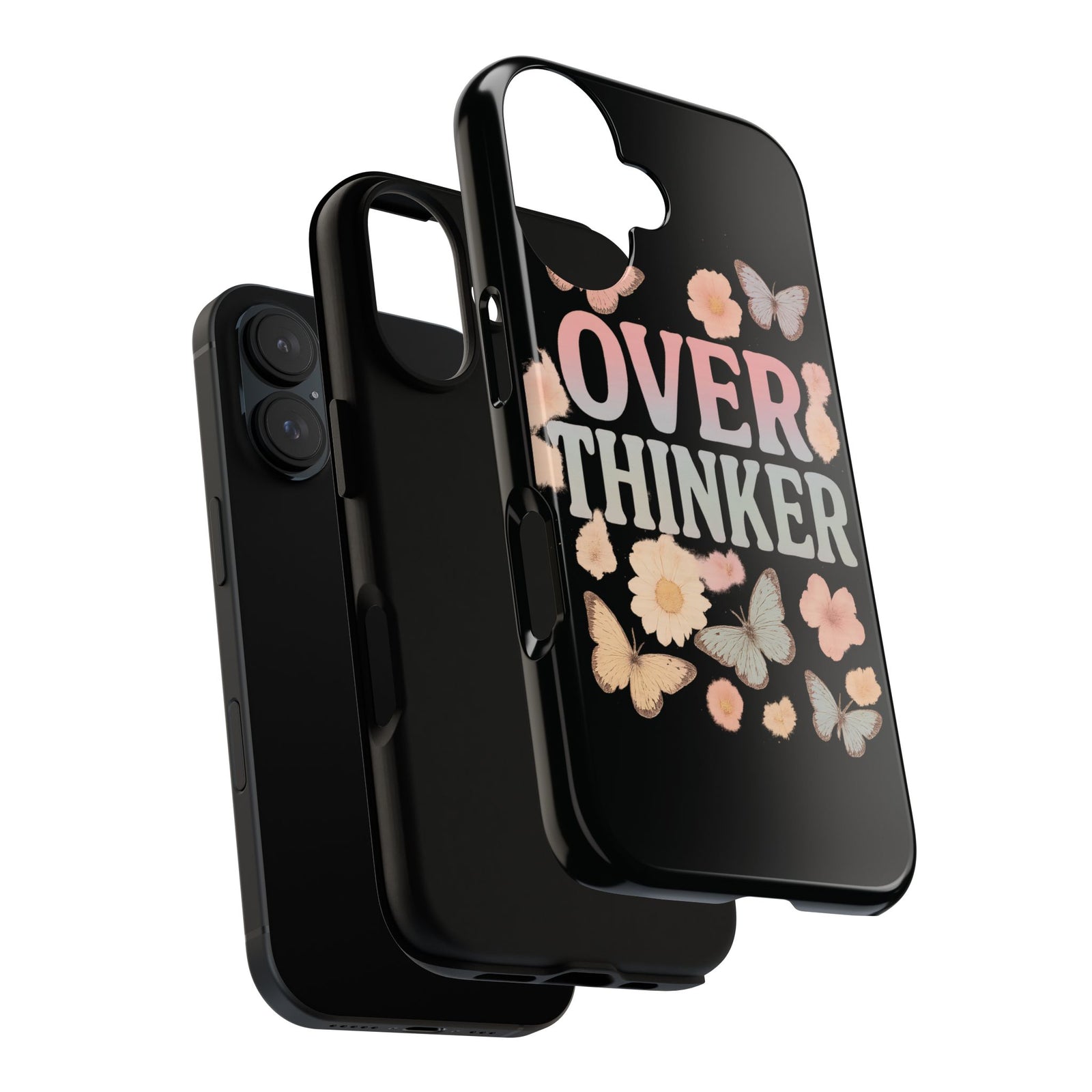 Butterfly Overthinker Phone Case, Floral iPhone Cover, Thoughtful Gift for Her, Cute Tech Accessory, Aesthetic Case for Anxiety Relief