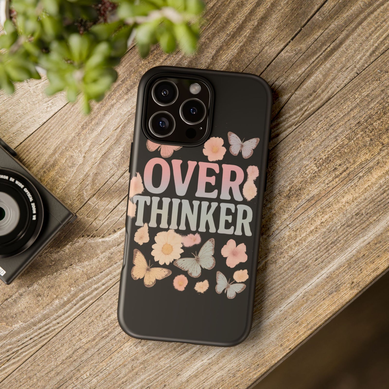 Butterfly Overthinker Phone Case, Floral iPhone Cover, Thoughtful Gift for Her, Cute Tech Accessory, Aesthetic Case for Anxiety Relief