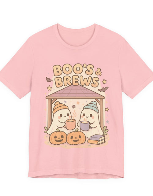 Load image into Gallery viewer, Boo&#39;s &amp; Brews Unisex Tee, Halloween Shirt, Cute Ghost Tee, Fall Fashion, Pumpkin Lovers Gift

