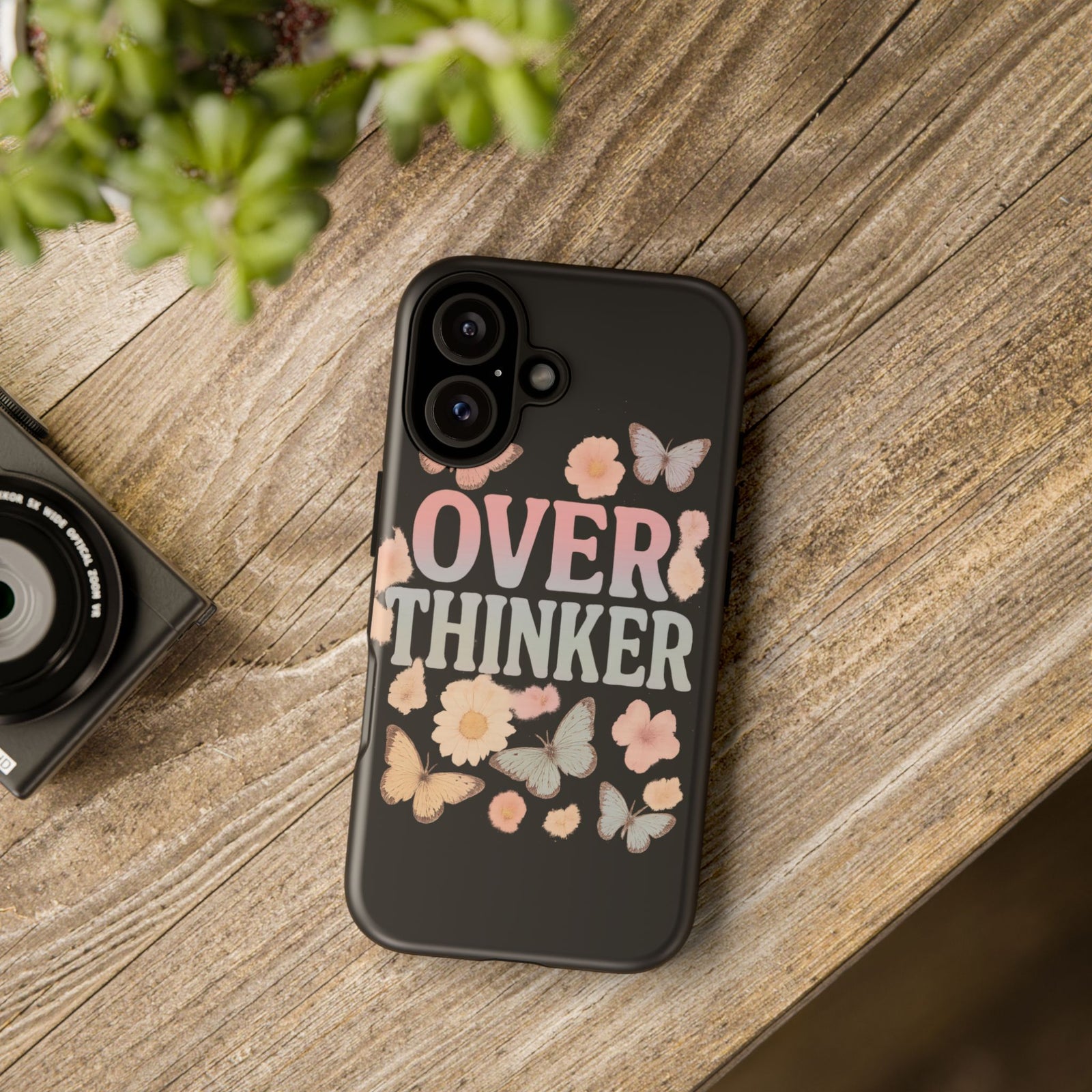 Butterfly Overthinker Phone Case, Floral iPhone Cover, Thoughtful Gift for Her, Cute Tech Accessory, Aesthetic Case for Anxiety Relief