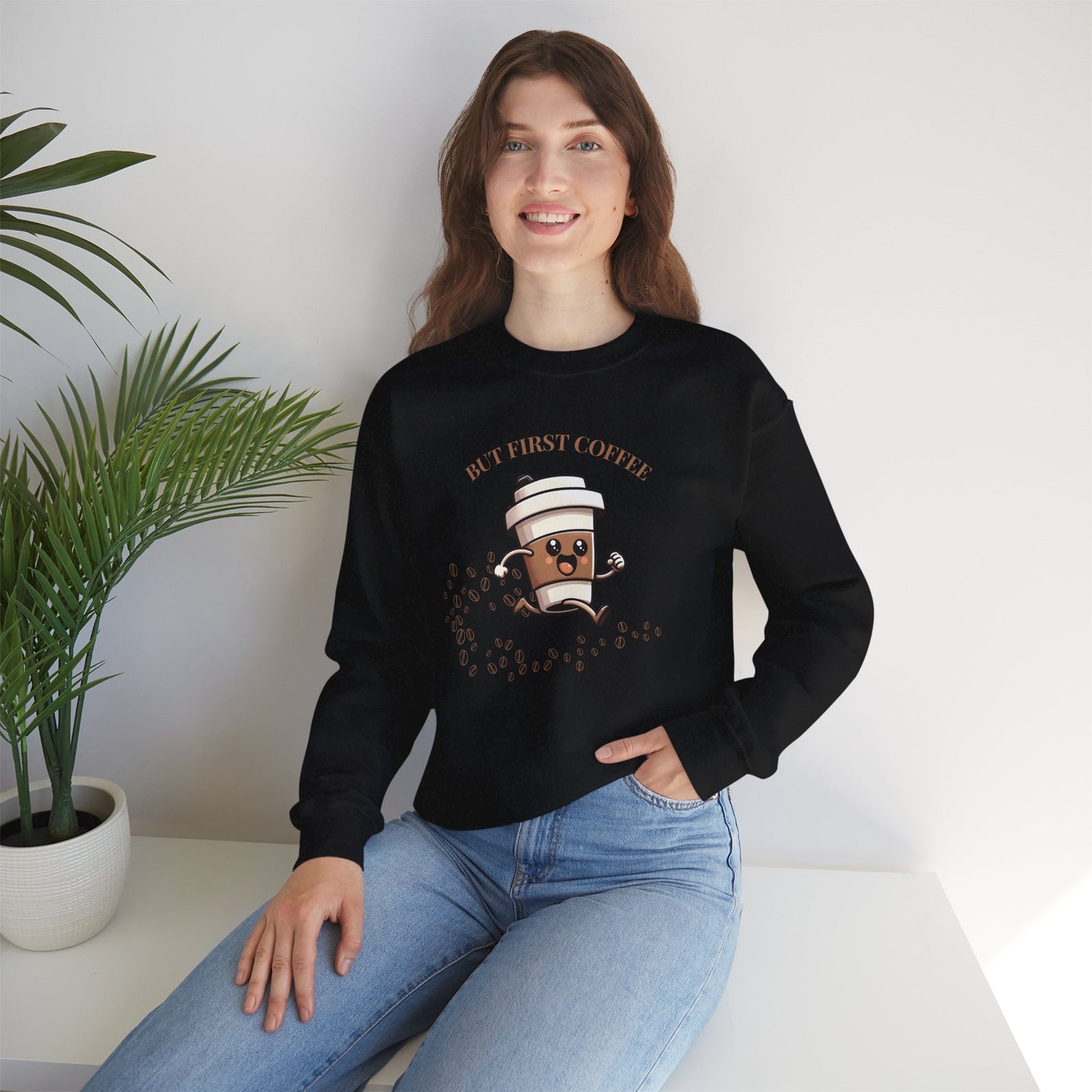 Cute Coffee Lover Sweatshirt, Unisex Crewneck, Gift for Coffee Lovers, Funny Coffee Apparel, Cozy Relaxed Fit, Casual Everyday Wear