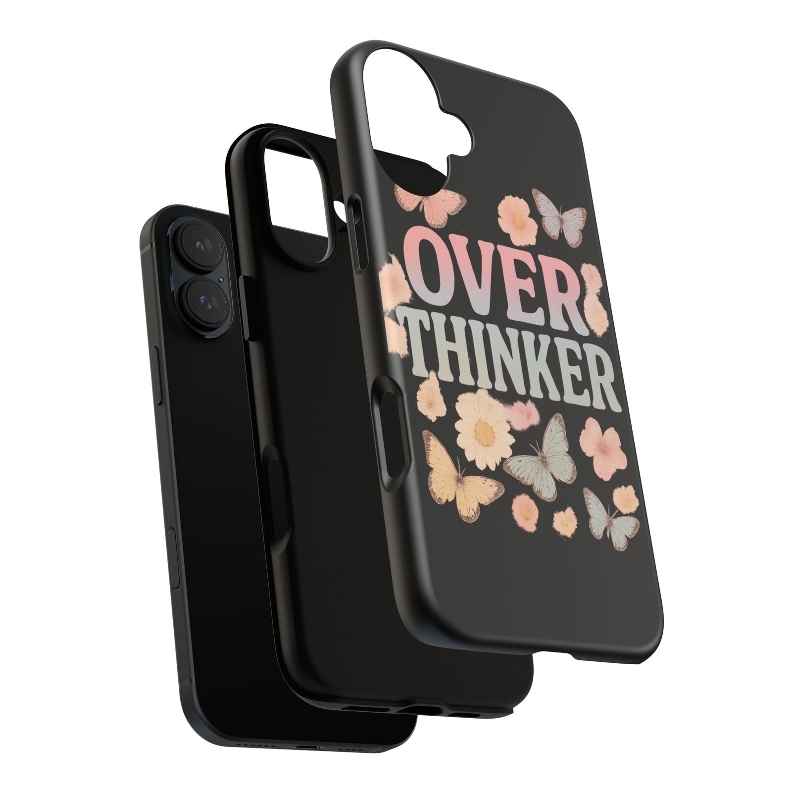Butterfly Overthinker Phone Case, Floral iPhone Cover, Thoughtful Gift for Her, Cute Tech Accessory, Aesthetic Case for Anxiety Relief