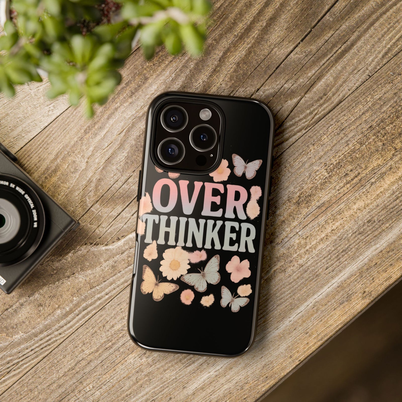 Butterfly Overthinker Phone Case, Floral iPhone Cover, Thoughtful Gift for Her, Cute Tech Accessory, Aesthetic Case for Anxiety Relief