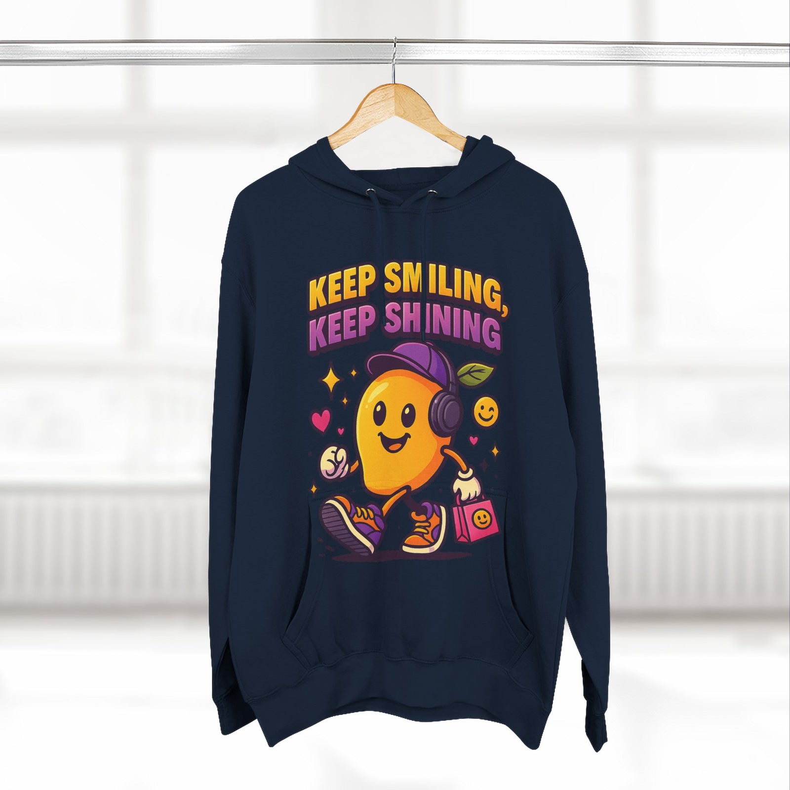 Colorful Graphic Hoodie: Keep Smiling, Keep Shining, Casual Wear, Gift for Friends, Fun Streetwear, Positive Vibes, Everyday Comfort