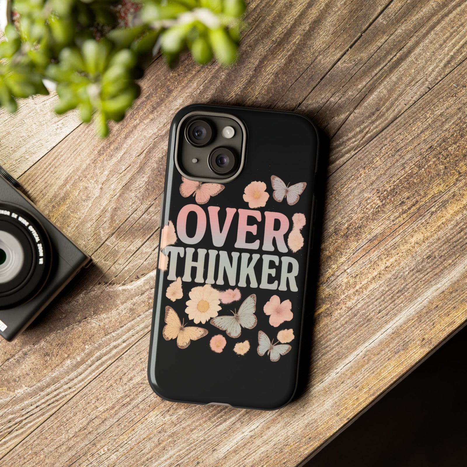Butterfly Overthinker Phone Case, Floral iPhone Cover, Thoughtful Gift for Her, Cute Tech Accessory, Aesthetic Case for Anxiety Relief