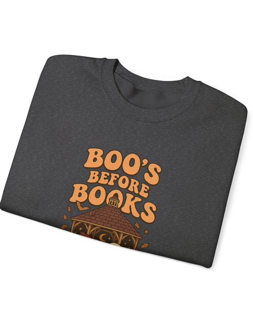 Load image into Gallery viewer, Boo&#39;s Before Books Sweatshirt | Cozy Fall Crewneck for Book Lovers, Halloween Gift, Unisex Sweatshirt, Casual Fall Style, Reading [...]
