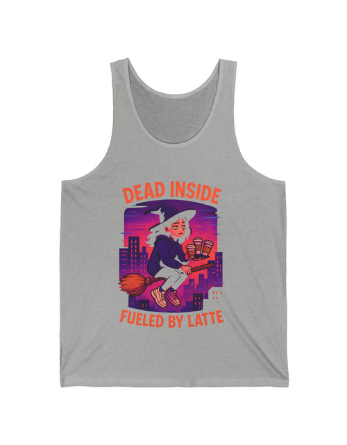 Load image into Gallery viewer, Dead Inside Fueled by Latte Unisex Jersey Tank, Funny Graphic Tank Top, Casual Wear, Gift for Coffee Lovers, Summer Essential
