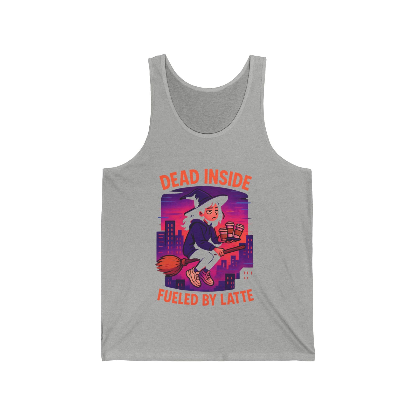 Dead Inside Fueled by Latte Unisex Jersey Tank, Funny Graphic Tank Top, Casual Wear, Gift for Coffee Lovers, Summer Essential