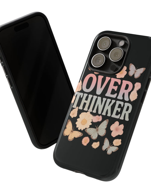 Load image into Gallery viewer, Butterfly Overthinker Phone Case, Floral iPhone Cover, Thoughtful Gift for Her, Cute Tech Accessory, Aesthetic Case for Anxiety Relief
