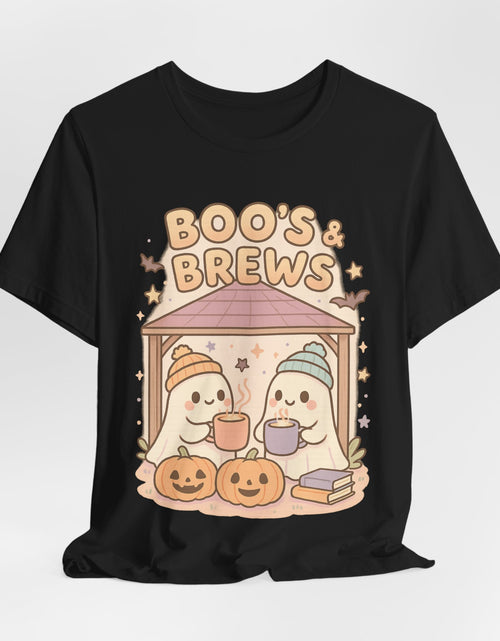 Load image into Gallery viewer, Boo&#39;s &amp; Brews Unisex Tee, Halloween Shirt, Cute Ghost Tee, Fall Fashion, Pumpkin Lovers Gift
