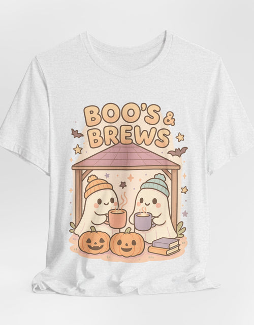 Load image into Gallery viewer, Boo&#39;s &amp; Brews Unisex Tee, Halloween Shirt, Cute Ghost Tee, Fall Fashion, Pumpkin Lovers Gift
