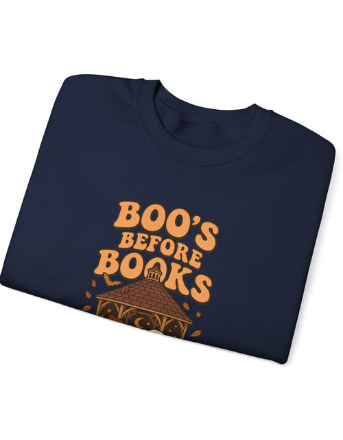 Load image into Gallery viewer, Boo&#39;s Before Books Sweatshirt | Cozy Fall Crewneck for Book Lovers, Halloween Gift, Unisex Sweatshirt, Casual Fall Style, Reading [...]
