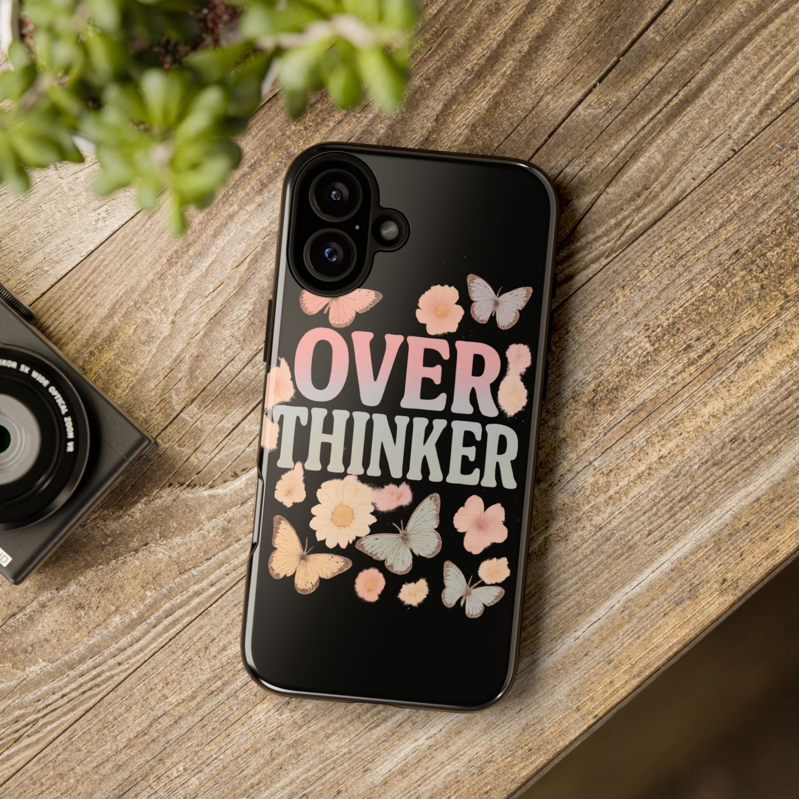Butterfly Overthinker Phone Case, Floral iPhone Cover, Thoughtful Gift for Her, Cute Tech Accessory, Aesthetic Case for Anxiety Relief