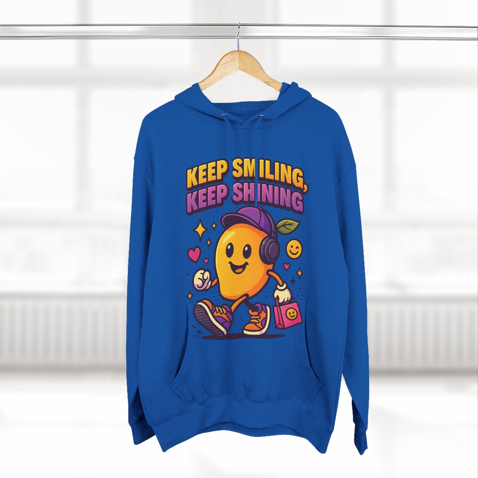 Colorful Graphic Hoodie: Keep Smiling, Keep Shining, Casual Wear, Gift for Friends, Fun Streetwear, Positive Vibes, Everyday Comfort