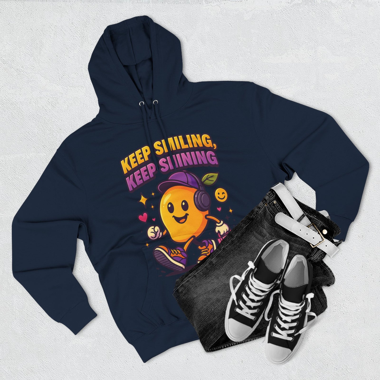 Colorful Graphic Hoodie: Keep Smiling, Keep Shining, Casual Wear, Gift for Friends, Fun Streetwear, Positive Vibes, Everyday Comfort