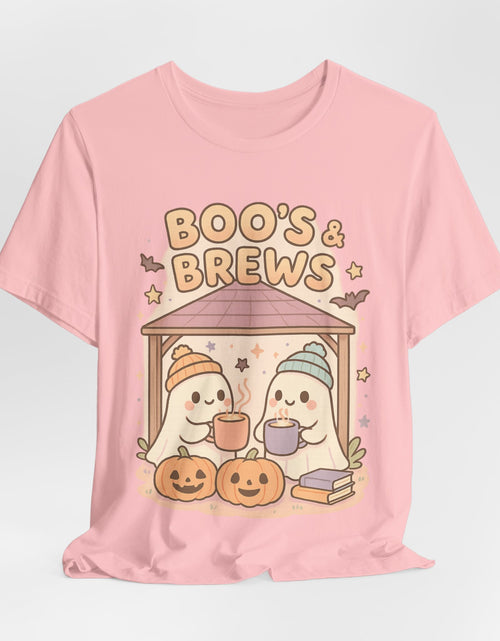 Load image into Gallery viewer, Boo&#39;s &amp; Brews Unisex Tee, Halloween Shirt, Cute Ghost Tee, Fall Fashion, Pumpkin Lovers Gift
