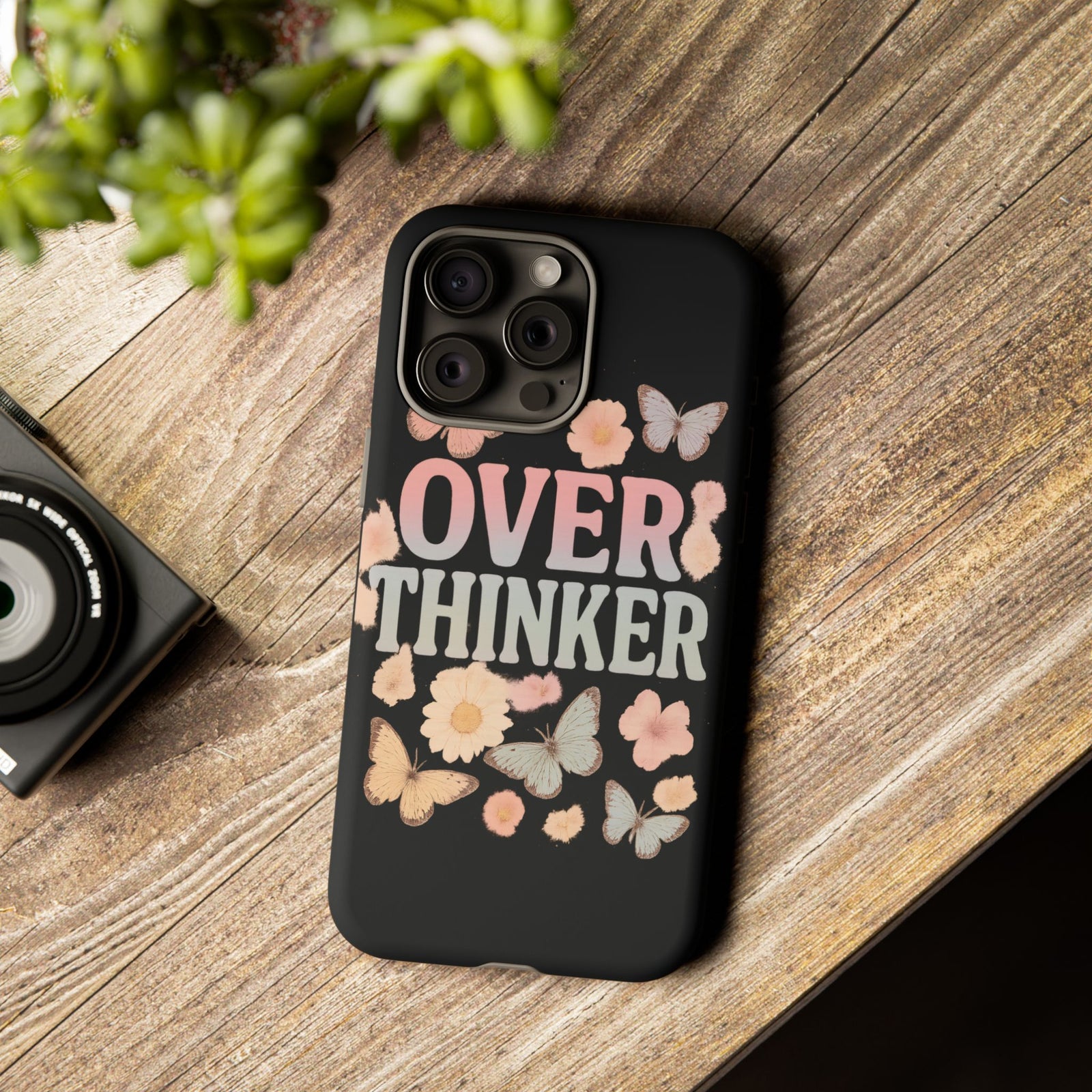 Butterfly Overthinker Phone Case, Floral iPhone Cover, Thoughtful Gift for Her, Cute Tech Accessory, Aesthetic Case for Anxiety Relief