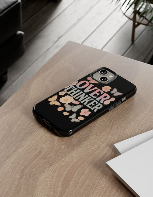 Load image into Gallery viewer, Butterfly Overthinker Phone Case, Floral iPhone Cover, Thoughtful Gift for Her, Cute Tech Accessory, Aesthetic Case for Anxiety Relief
