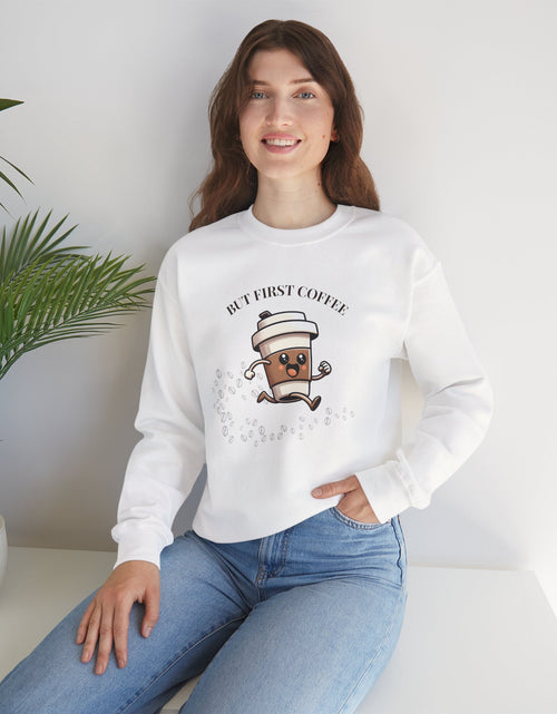 Load image into Gallery viewer, Cute Coffee Lover Sweatshirt, Unisex Crewneck, Gift for Coffee Lovers, Funny Coffee Apparel, Cozy Relaxed Fit, Casual Everyday Wear
