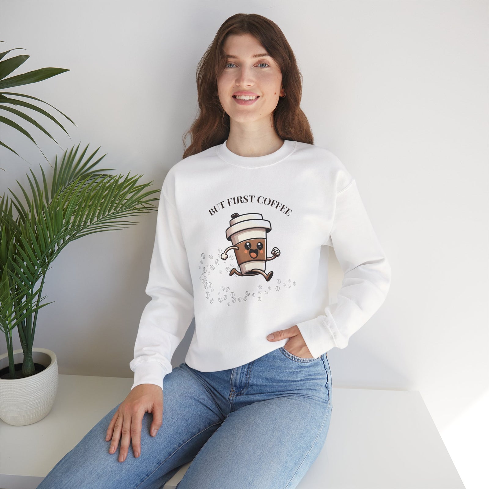 Cute Coffee Lover Sweatshirt, Unisex Crewneck, Gift for Coffee Lovers, Funny Coffee Apparel, Cozy Relaxed Fit, Casual Everyday Wear