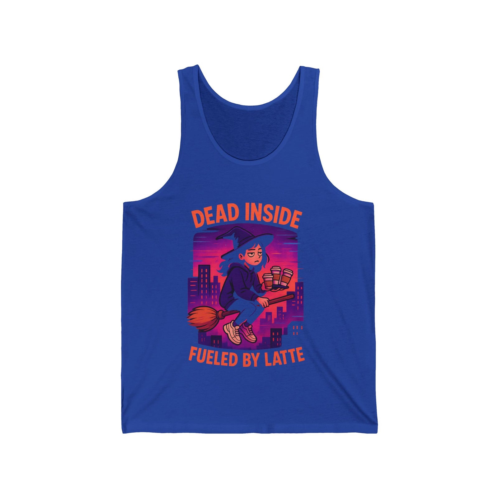 Dead Inside Fueled by Latte Unisex Jersey Tank, Funny Graphic Tank Top, Casual Wear, Gift for Coffee Lovers, Summer Essential
