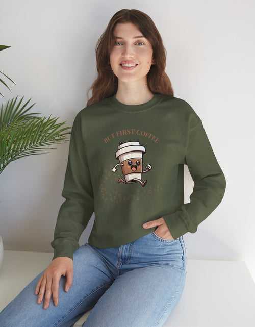 Load image into Gallery viewer, Cute Coffee Lover Sweatshirt, Unisex Crewneck, Gift for Coffee Lovers, Funny Coffee Apparel, Cozy Relaxed Fit, Casual Everyday Wear
