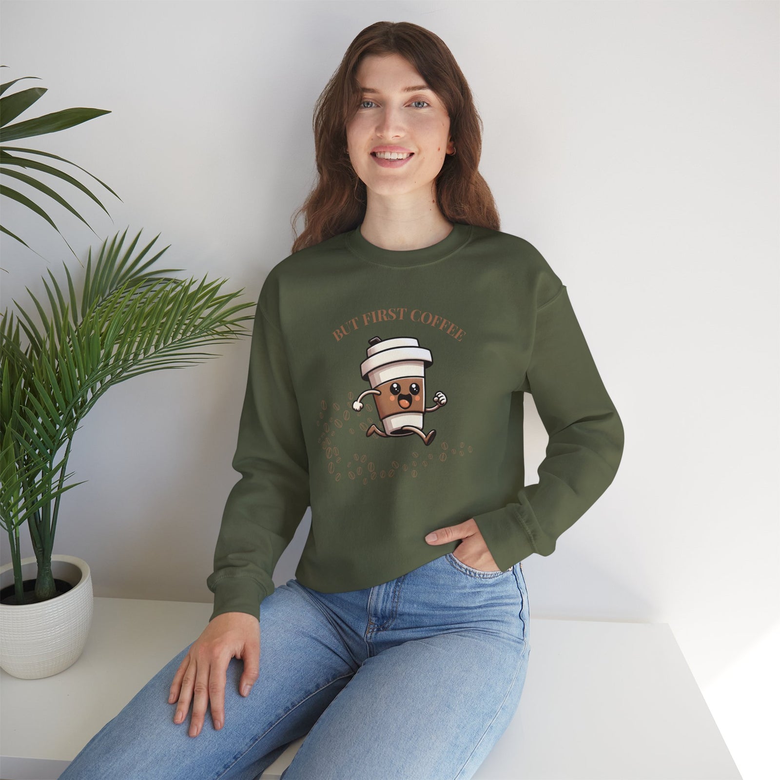 Cute Coffee Lover Sweatshirt, Unisex Crewneck, Gift for Coffee Lovers, Funny Coffee Apparel, Cozy Relaxed Fit, Casual Everyday Wear
