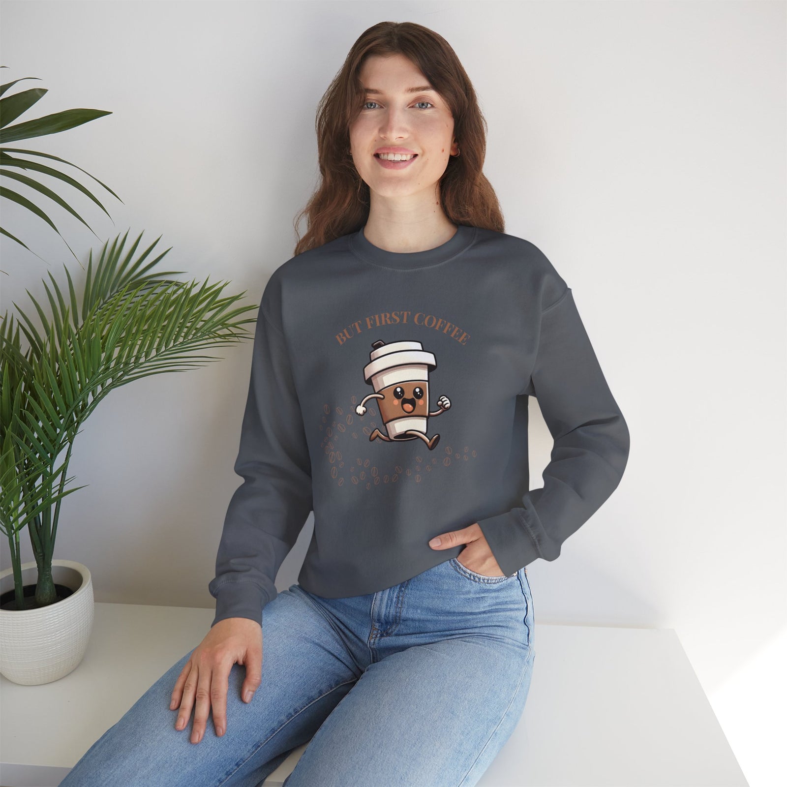 Cute Coffee Lover Sweatshirt, Unisex Crewneck, Gift for Coffee Lovers, Funny Coffee Apparel, Cozy Relaxed Fit, Casual Everyday Wear