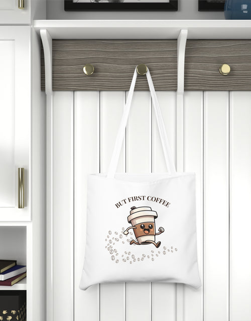 Load image into Gallery viewer, Cute Coffee Lover&#39;s Tote Bag, Eco-Friendly Shopping Bag, But First Coffee Gift, Reusable Daily Tote, Perfect for the Café Enthusiast
