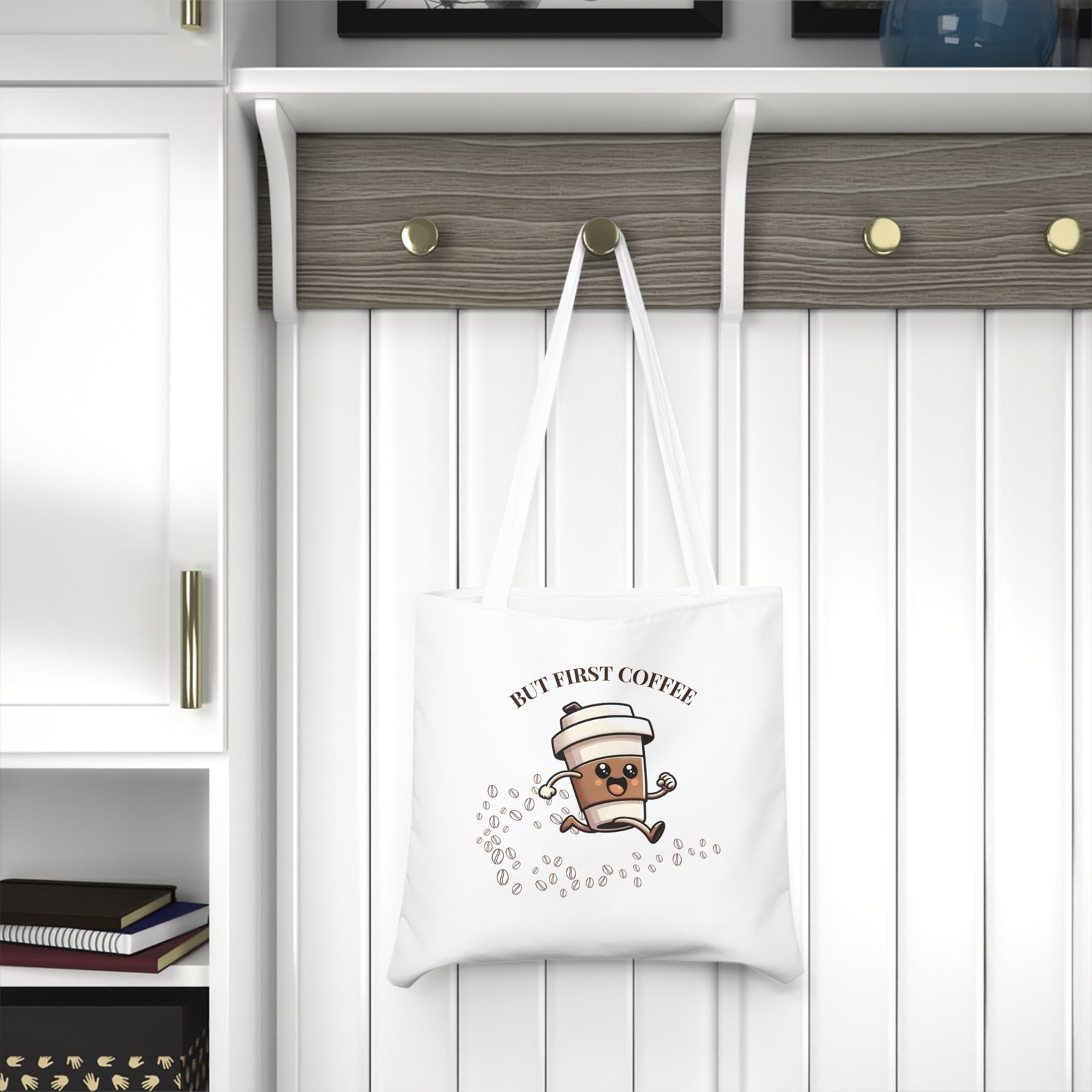 Cute Coffee Lover's Tote Bag, Eco-Friendly Shopping Bag, But First Coffee Gift, Reusable Daily Tote, Perfect for the Café Enthusiast