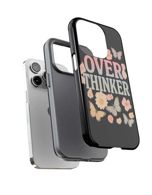 Load image into Gallery viewer, Butterfly Overthinker Phone Case, Floral iPhone Cover, Thoughtful Gift for Her, Cute Tech Accessory, Aesthetic Case for Anxiety Relief

