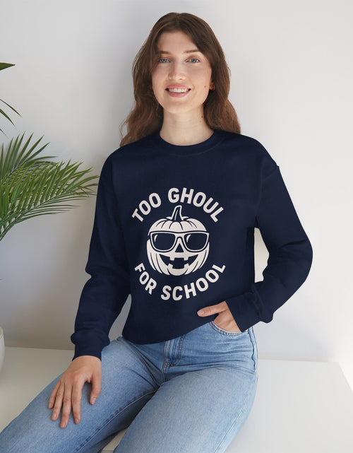 Load image into Gallery viewer, Halloween-Themed Crewneck Sweatshirt, Spooky Sweatshirt, Comfortable Fall Apparel, Gifts for Students, Unisex Halloween Clothing
