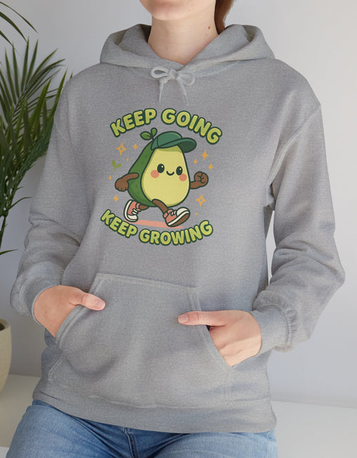 Load image into Gallery viewer, Cute Avocado Inspirational Hoodie - Keep Going, Keep Growing, Fall Fashion, Unique Gift, Comfy Sweatshirt, Cozy Apparel

