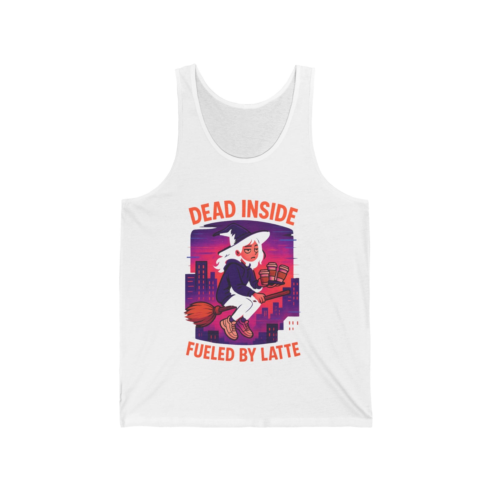 Dead Inside Fueled by Latte Unisex Jersey Tank, Funny Graphic Tank Top, Casual Wear, Gift for Coffee Lovers, Summer Essential