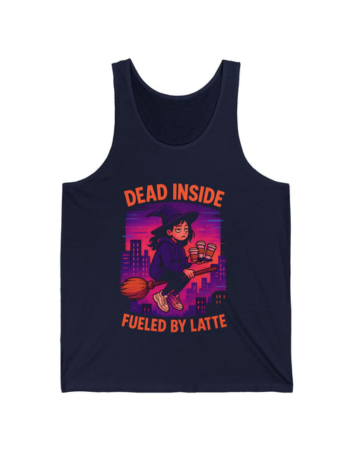 Load image into Gallery viewer, Dead Inside Fueled by Latte Unisex Jersey Tank, Funny Graphic Tank Top, Casual Wear, Gift for Coffee Lovers, Summer Essential
