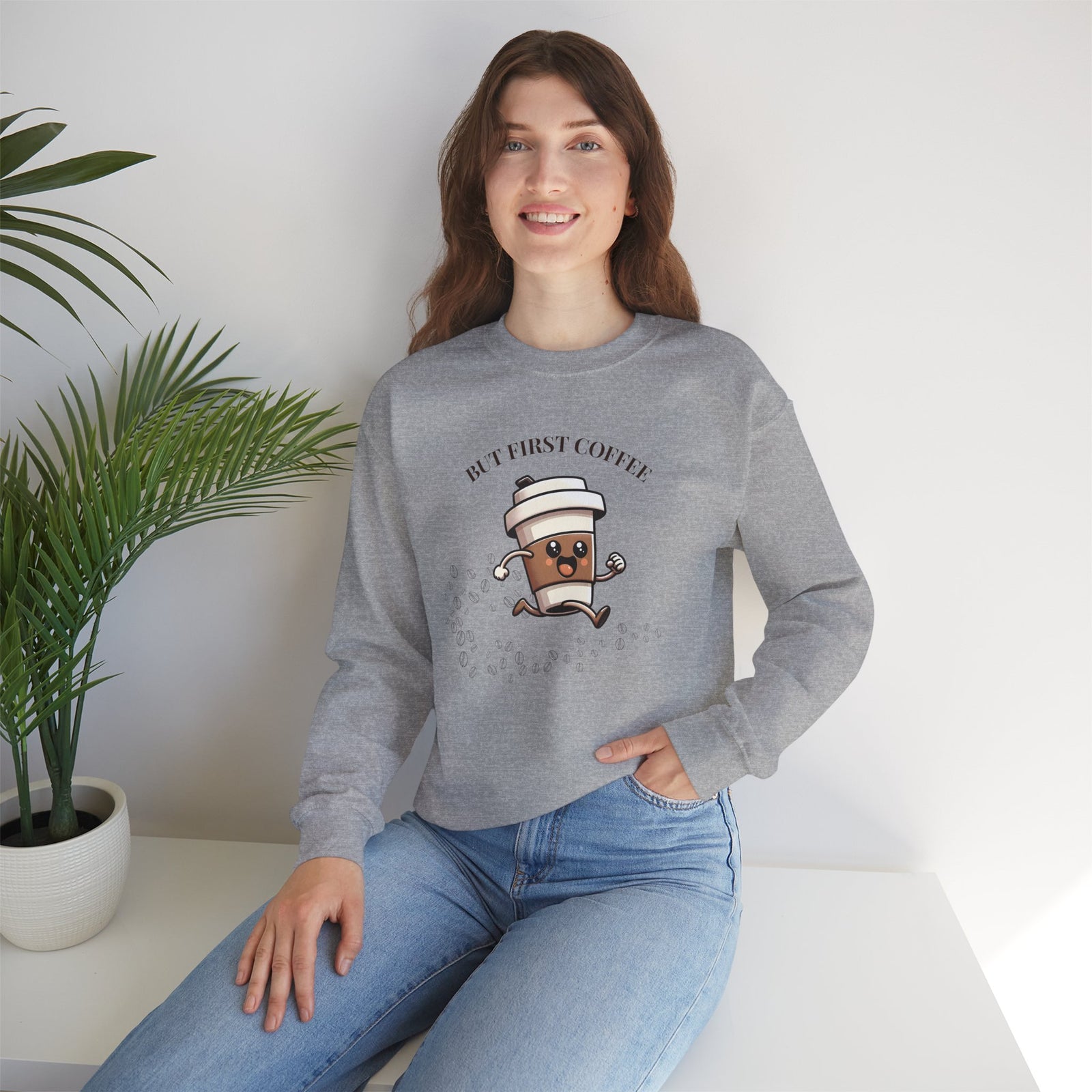 Cute Coffee Lover Sweatshirt, Unisex Crewneck, Gift for Coffee Lovers, Funny Coffee Apparel, Cozy Relaxed Fit, Casual Everyday Wear