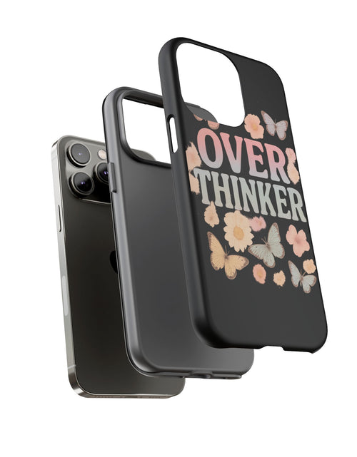 Load image into Gallery viewer, Butterfly Overthinker Phone Case, Floral iPhone Cover, Thoughtful Gift for Her, Cute Tech Accessory, Aesthetic Case for Anxiety Relief
