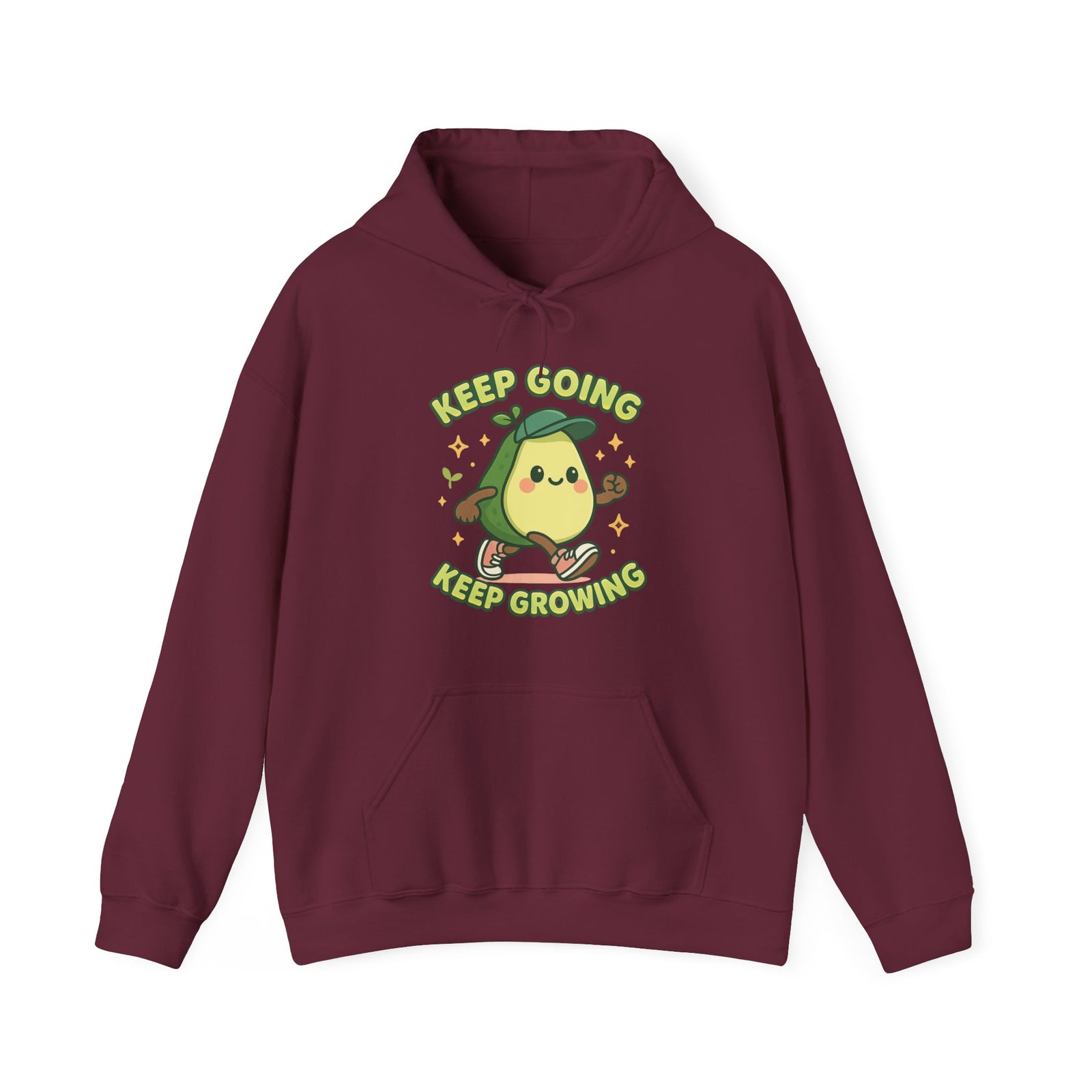 Cute Avocado Inspirational Hoodie - Keep Going, Keep Growing, Fall Fashion, Unique Gift, Comfy Sweatshirt, Cozy Apparel